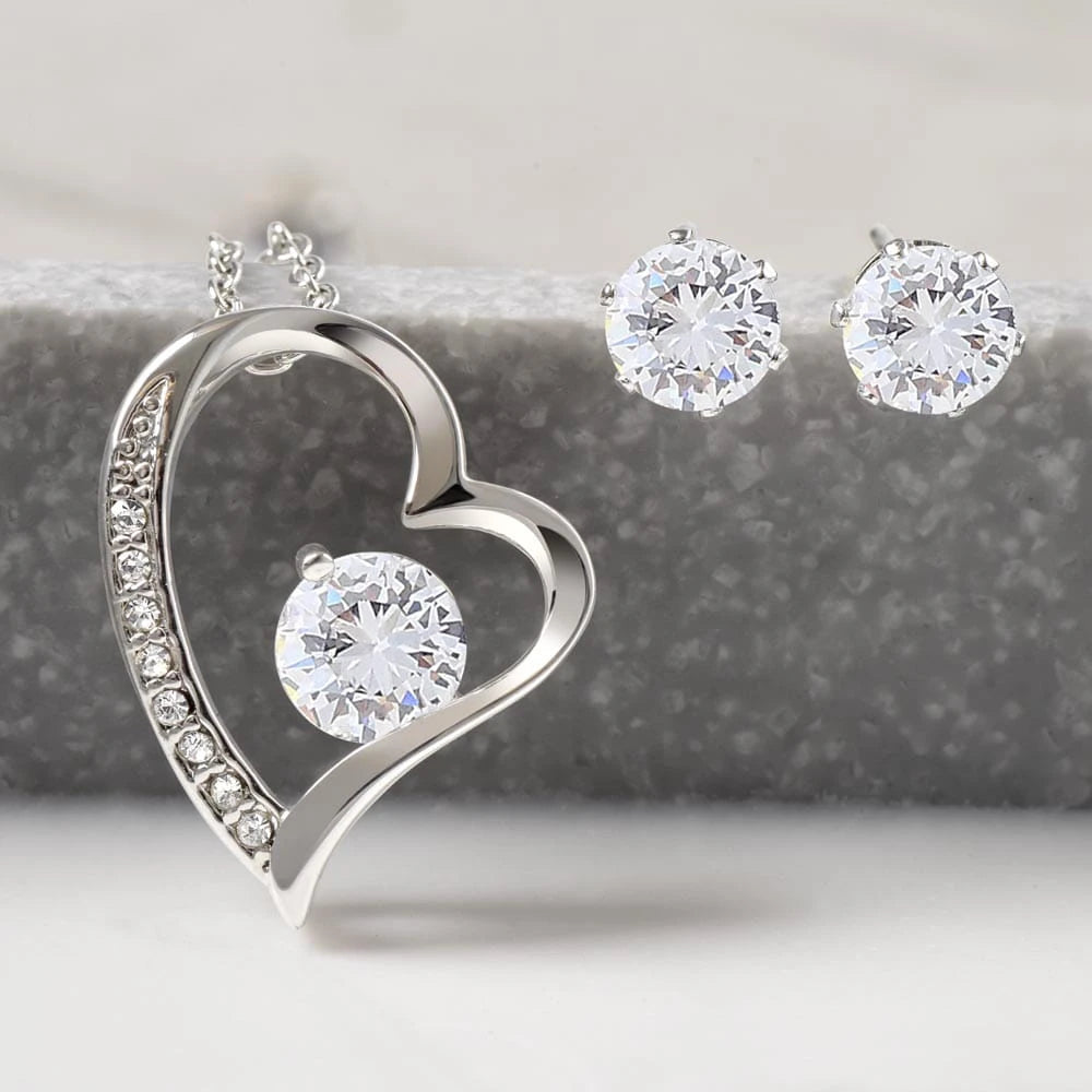 14k white gold finish Forever Love Necklace Earring Set For Mom Happy Mother's Day