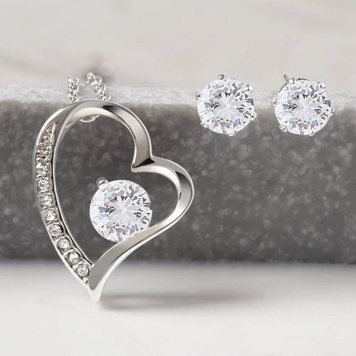 14k white gold finish Forever Love Necklace Earring Set For Mom Happy Mother's Day