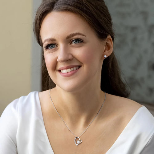 14k white gold finish Forever Love Necklace Earring Set For Mom Happy Mother's Day Model