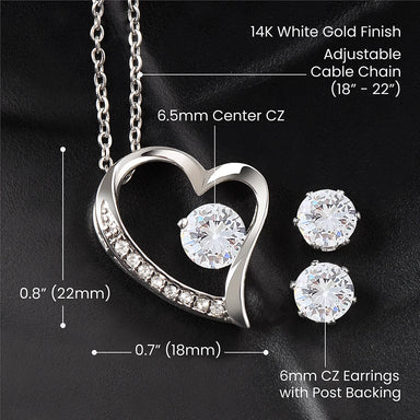 14k white gold finish Forever Love Necklace Earring Set For Mom Happy Mother's Day Product Specifications