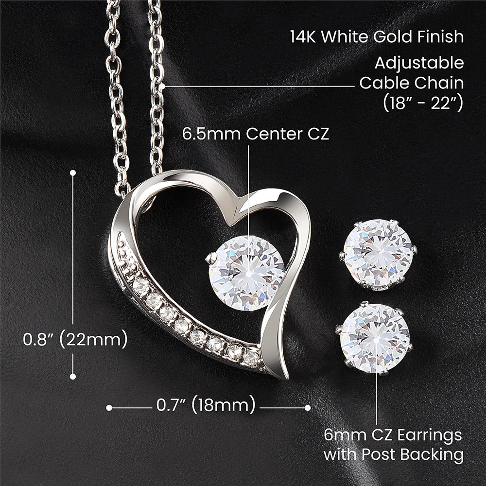 14k white gold finish Forever Love Necklace Earring Set For Mom Happy Mother's Day Product Specifications