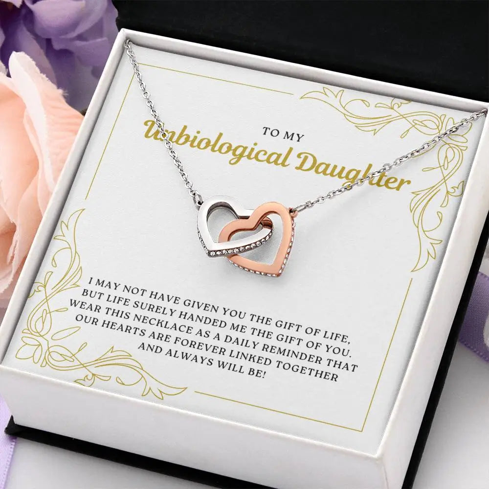 14k white gold interlocking hearts necklace for my bonus daughter forever linked message card jewelry standard box