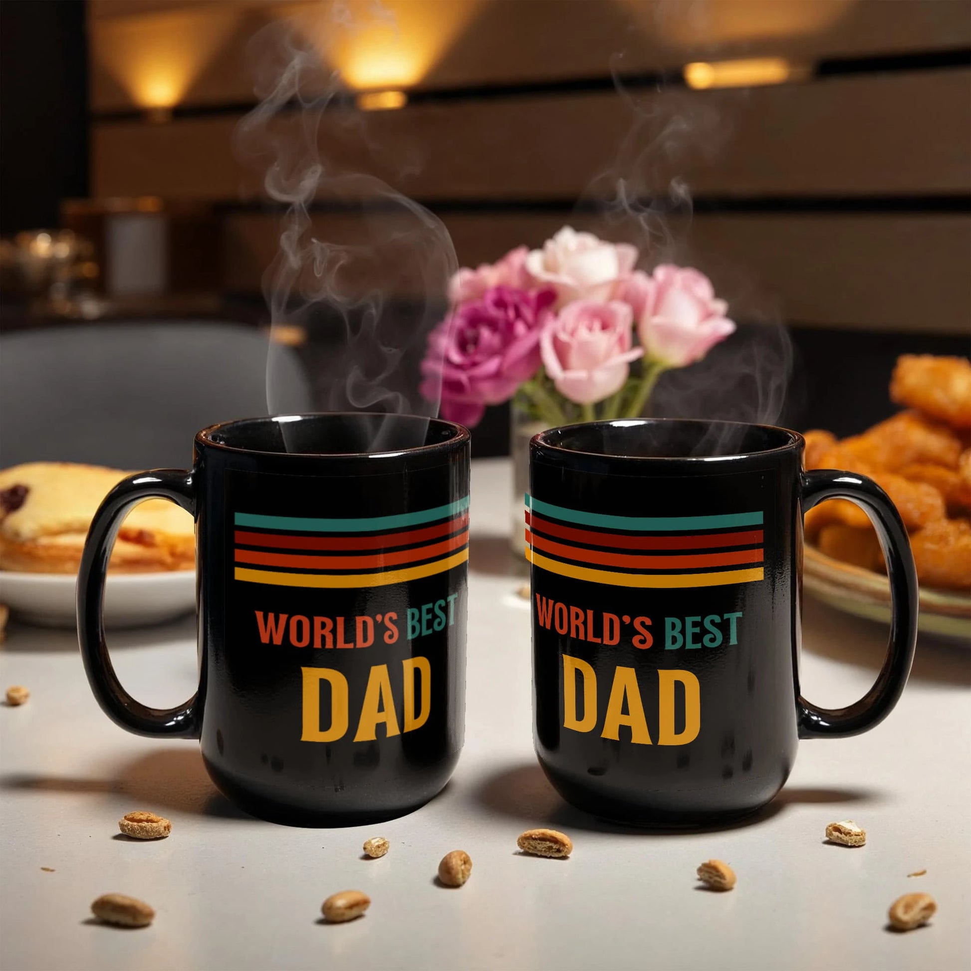 15 oz Black Ceramic Mug for Father Father's Day Gift Best Dad Double Showcase