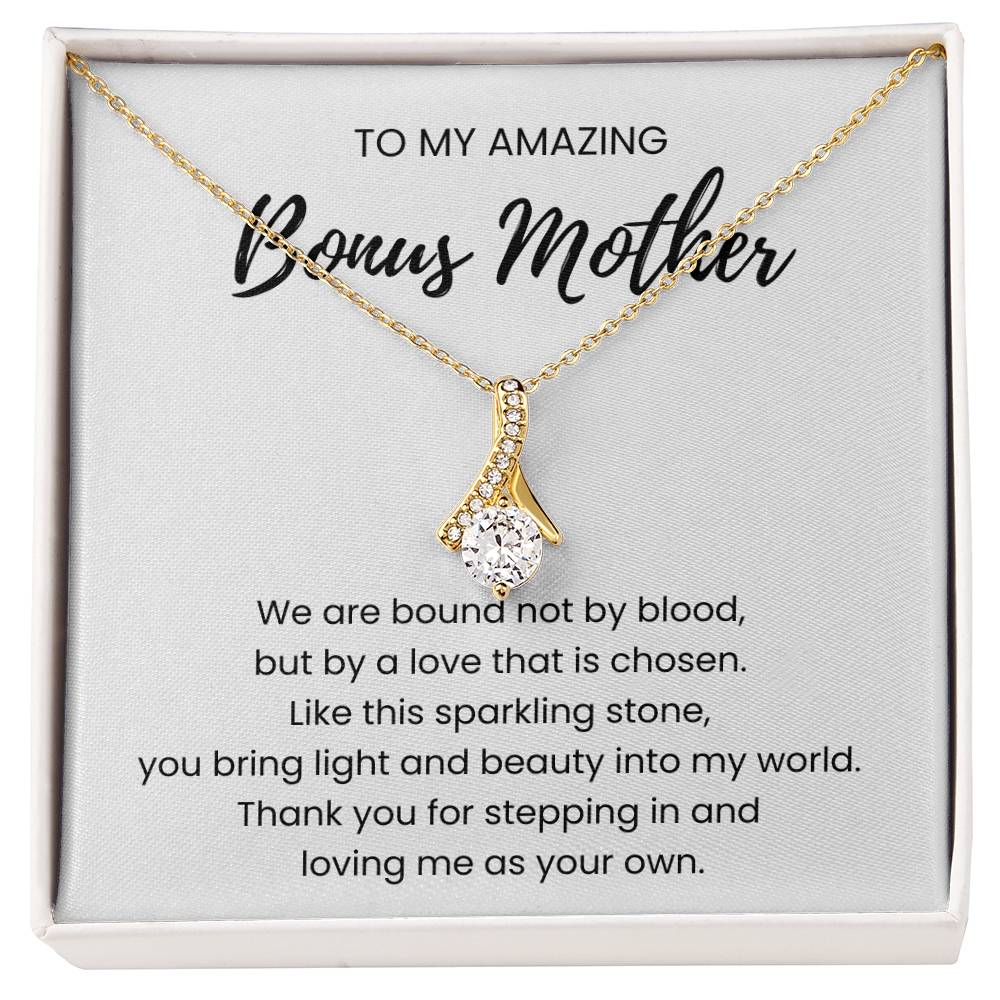 18K Yellow Gold Alluring Beauty Necklace Sweetest Devotion Flower Bouquet Bundle For My Bonus Mom - We Are Bound Message Card Jewelry