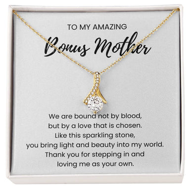 18K Yellow Gold Alluring Beauty Necklace Sweetest Devotion Flower Bouquet Bundle For My Bonus Mom - We Are Bound Message Card Jewelry