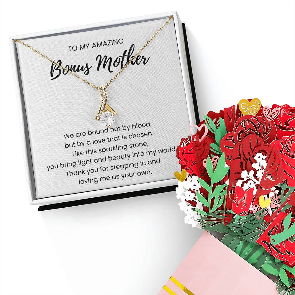 18K Yellow Gold Alluring Beauty Necklace Sweetest Devotion Flower Bouquet Bundle With Standard Box For My Bonus Mom - We Are Bound Message Card Jewelry