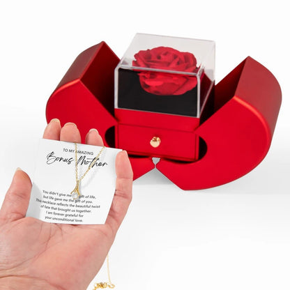 18K Yellow Gold Alluring Beauty Necklace With Red Heart Box For Bonus Mom - Forever Grateful Message Card Jewelry