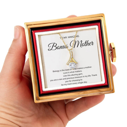 18K Yellow Gold Alluring Beauty Necklace With Rotating Rose Gift Box For Bonus Mom - Be My Mom