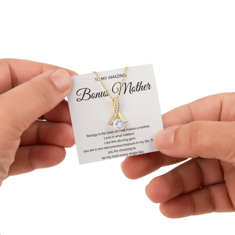 18K Yellow Gold Alluring Beauty Necklace With Rotating Rose Gift Box For Bonus Mom - Be My Mom Message Card Jewelry