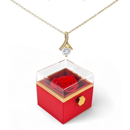 18K Yellow Gold Alluring Beauty Necklace With Rotating Rose Gift Box For Her