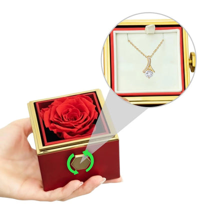 18K Yellow Gold Alluring Beauty Necklace With Rotating Rose Gift Box For Her Use Guide