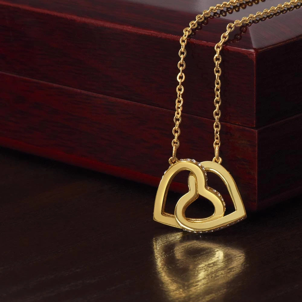 18K Yellow Gold Finish Interlocking Hearts Necklace Gift For Her Luxury Box