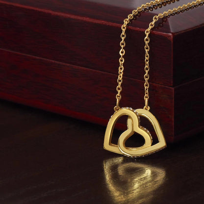 18K Yellow Gold Finish Interlocking Hearts Necklace Gift For Her Luxury Box