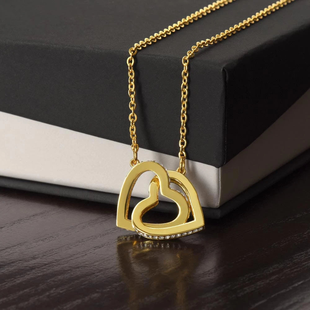 18K Yellow Gold Finish Interlocking Hearts Necklace Gift For Her Standard Box