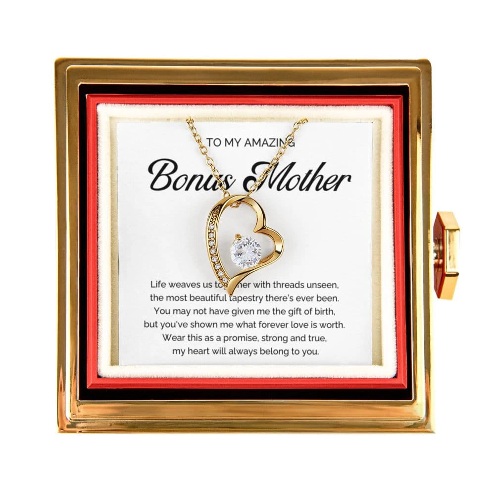 18K Yellow Gold Forever Love Necklace With Rotating Rose Gift Box For Bonus Mom - A Promise