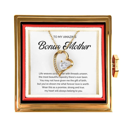 18K Yellow Gold Forever Love Necklace With Rotating Rose Gift Box For Bonus Mom - A Promise