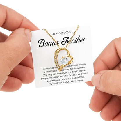18K Yellow Gold Forever Love Necklace With Rotating Rose Gift Box For Bonus Mom - A Promise Message Card Jewelry