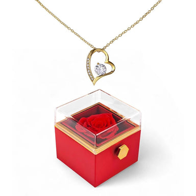 18K Yellow Gold Forever Love Necklace With Rotating Rose Gift Box For Her