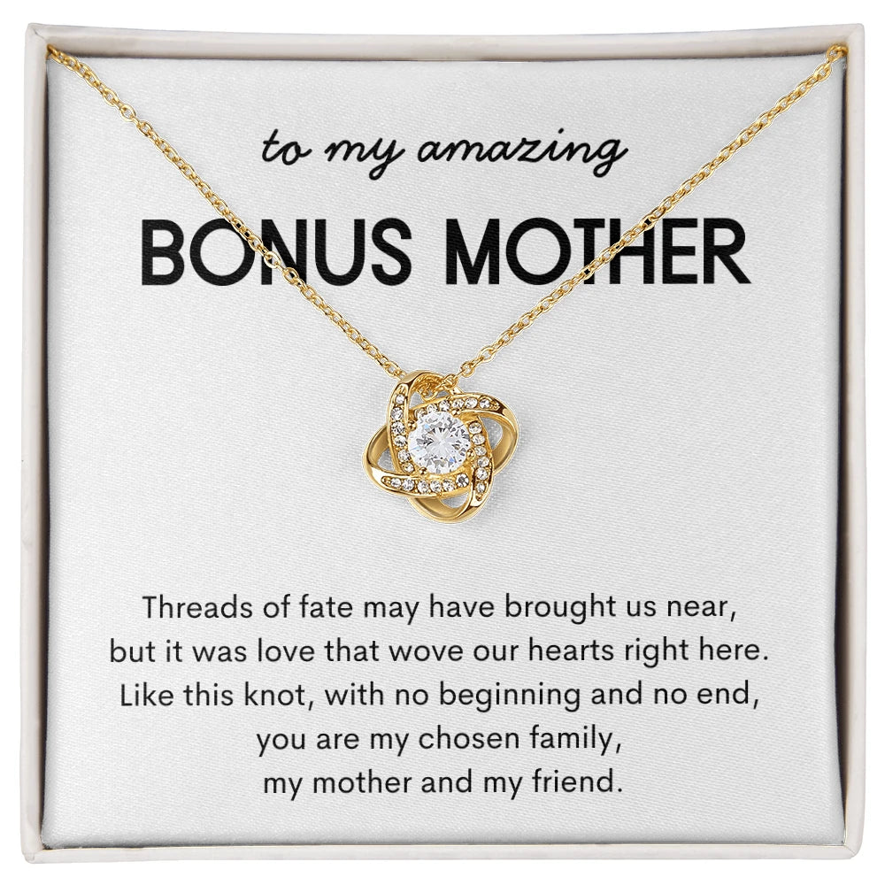 18K Yellow Gold Love Knot Necklace Sweetest Devotion Flower Bouquet Bundle For My Bonus Mom My Chosen Family Message Card Jewelry