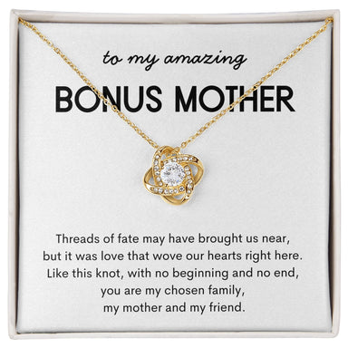 18K Yellow Gold Love Knot Necklace Sweetest Devotion Flower Bouquet Bundle For My Bonus Mom My Chosen Family Message Card Jewelry