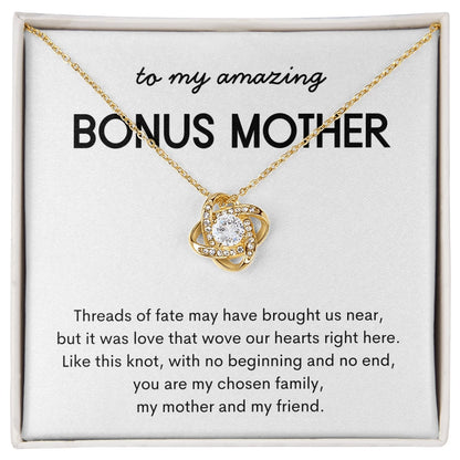 18K Yellow Gold Love Knot Necklace Sweetest Devotion Flower Bouquet Bundle For My Bonus Mom My Chosen Family Message Card Jewelry