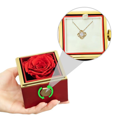 18K Yellow Gold Love Knot Necklace With Rotating Rose Gift Box For Her Use Guide