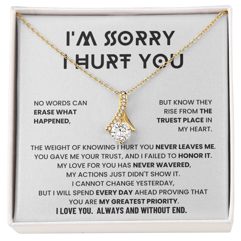 18k Yellow Gold Alluring Beauty Necklace Apology Gifts for Her I'm Sorry Message Card Jewelry