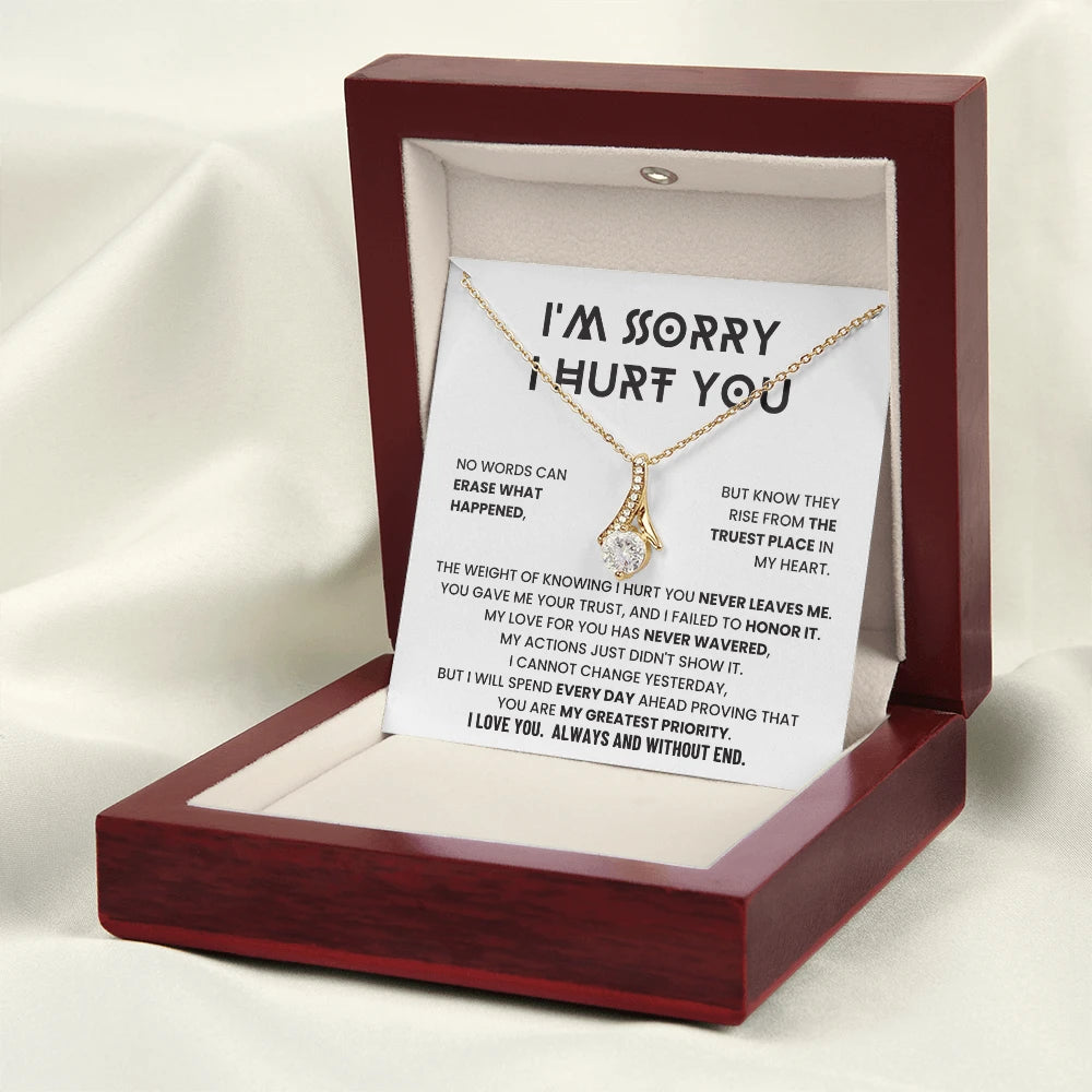 18k Yellow Gold Alluring Beauty Necklace Apology Gifts for Her I'm Sorry Message Card Jewelry Luxury Box