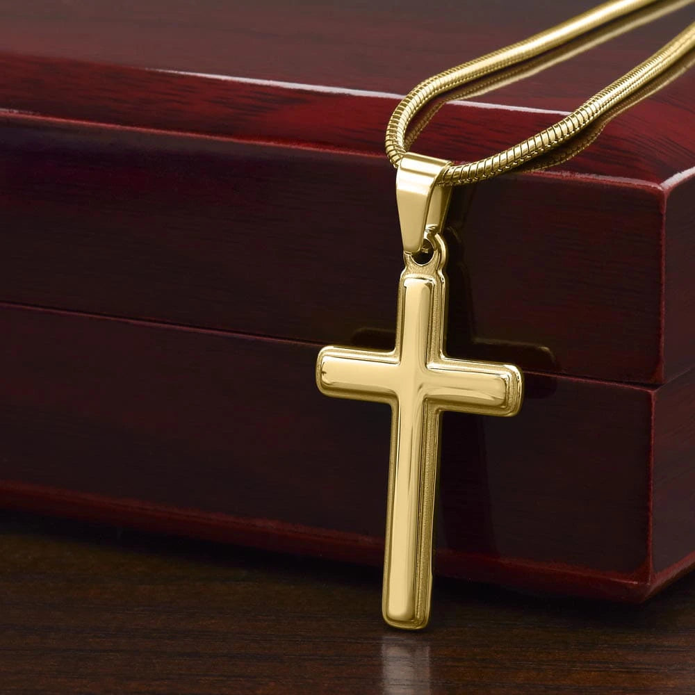18k Yellow Gold Artisan Cross Necklace for Men My Anchor