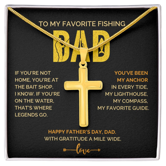 18k Yellow Gold Artisan Cross Necklace for Men My Anchor Message Card Jewelry