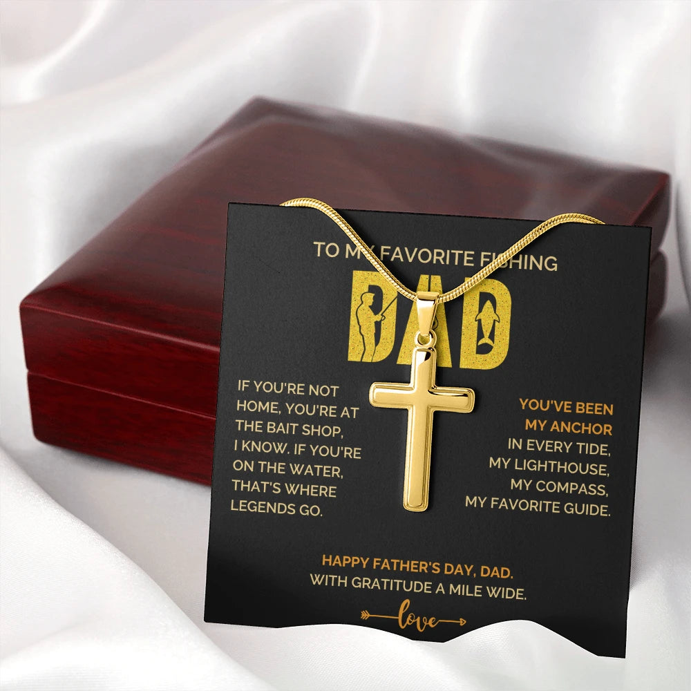 18k Yellow Gold Artisan Cross Necklace for Men My Anchor Message Card Jewelry Luxury Box