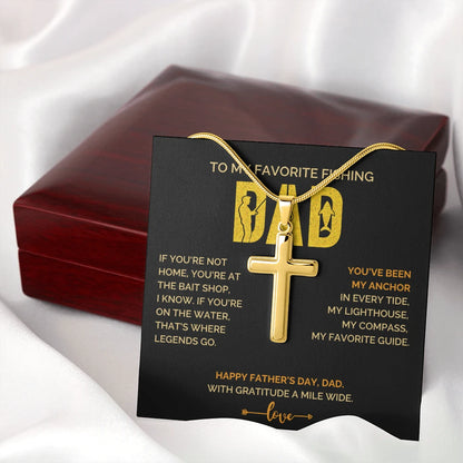 18k Yellow Gold Artisan Cross Necklace for Men My Anchor Message Card Jewelry Luxury Box