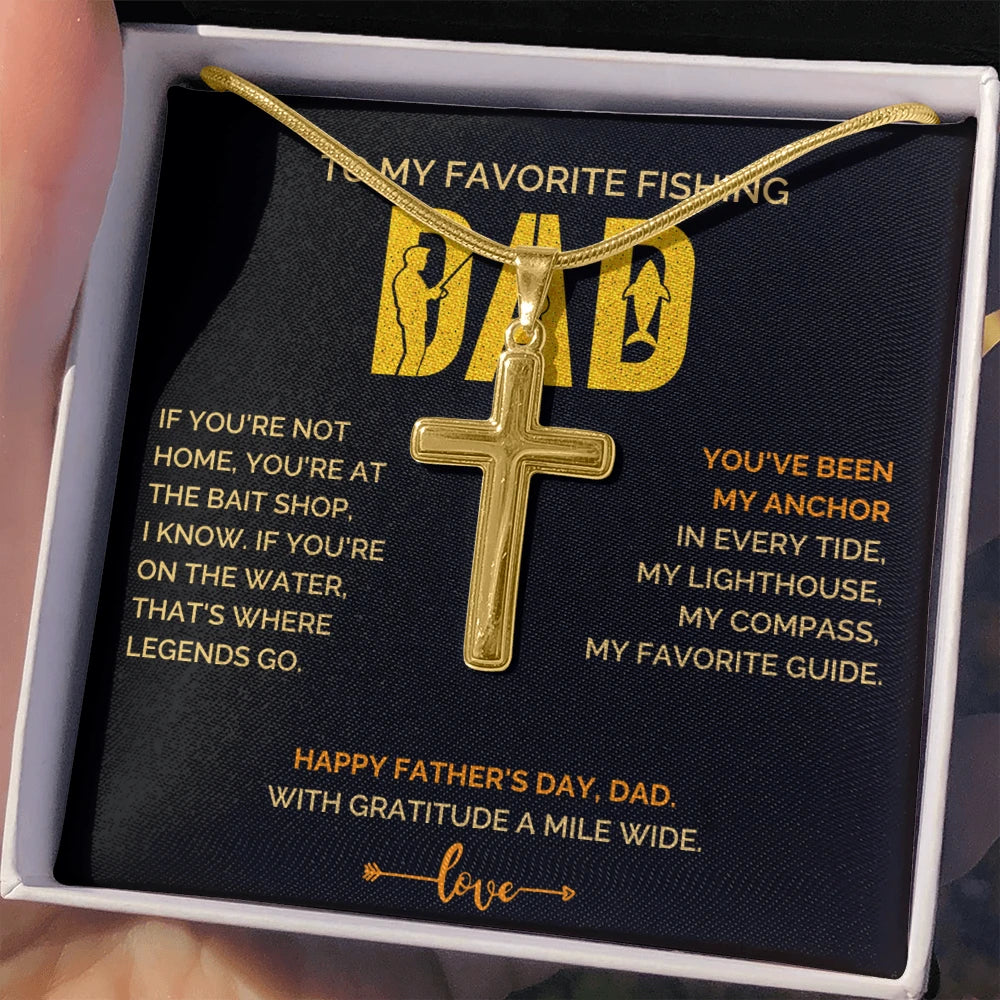 18k Yellow Gold Artisan Cross Necklace for Men My Anchor Message Card Jewelry Standard Box