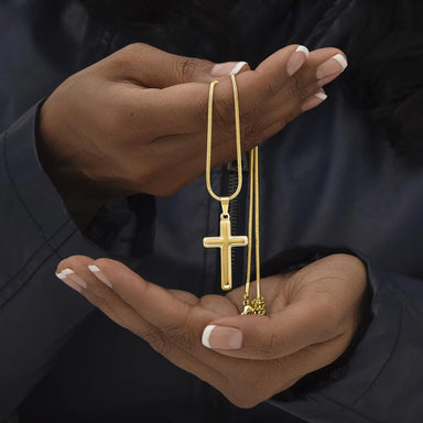 18k Yellow Gold Artisan Cross Necklace for Men My Anchor Showcase In Hand