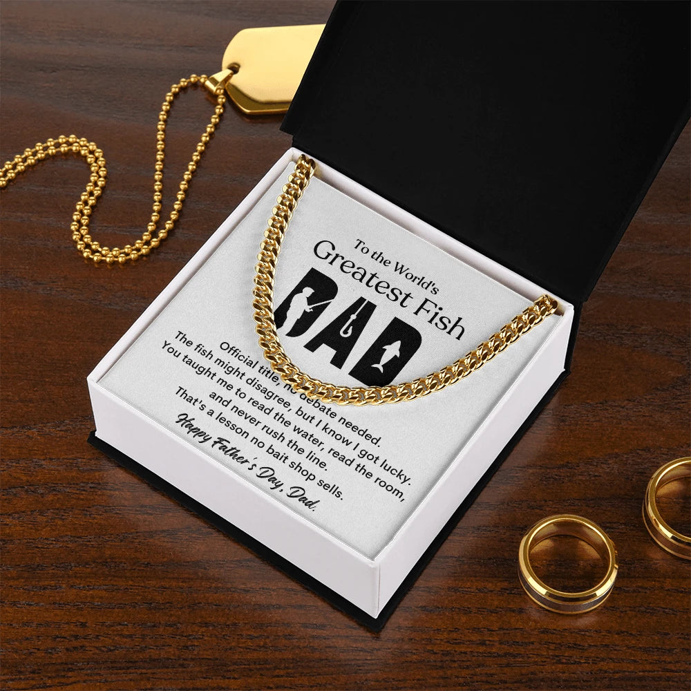 18k Yellow Gold Cuban Link Chain for Worlds Greatest Fishing Dad Standard Box