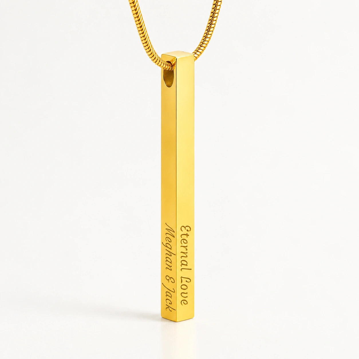 18k Yellow Gold Custom Engraved 4-Sided Bar Necklace for Her