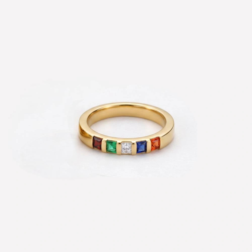 18k Yellow Gold Custom Stackable Birthstone Ring for Wife from Husband Amazing Gift