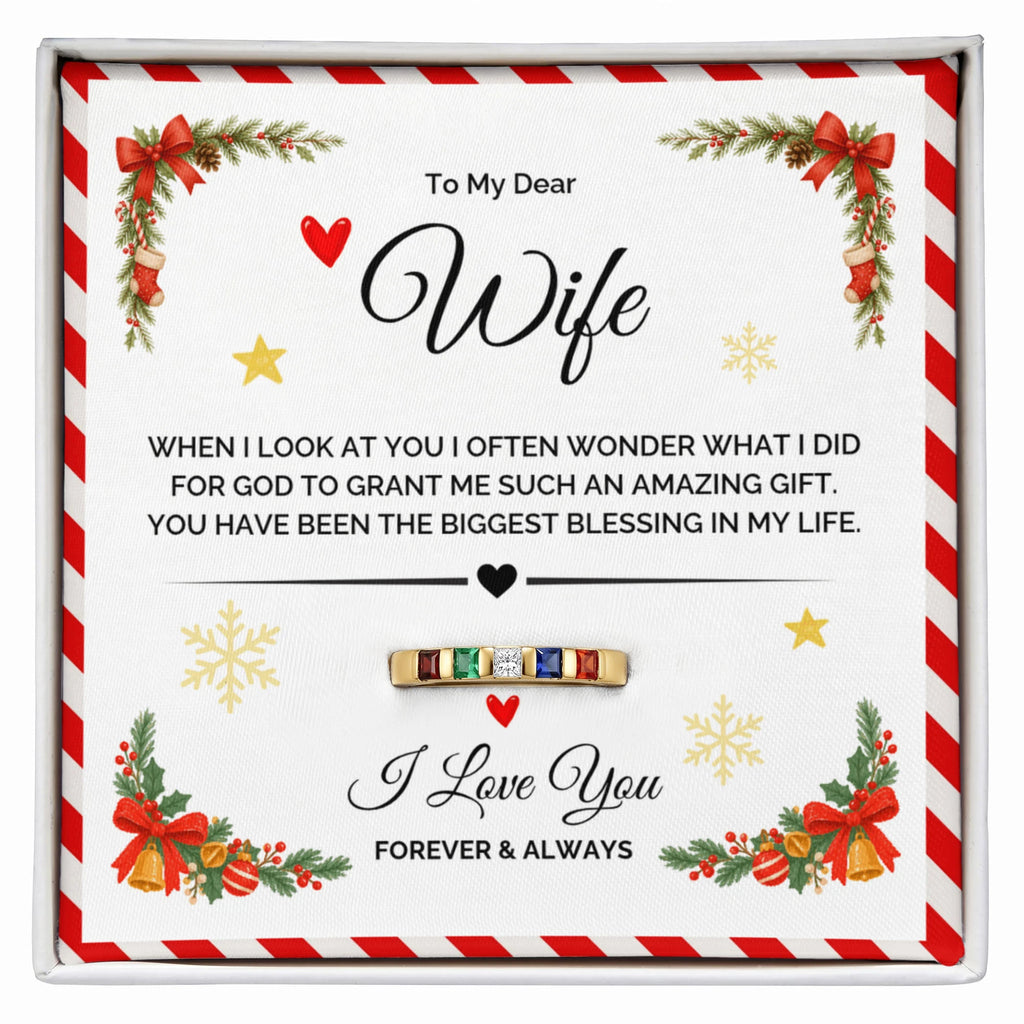 18k Yellow Gold Custom Stackable Birthstone Ring for Wife from Husband Amazing Gift Message Card Jewelry