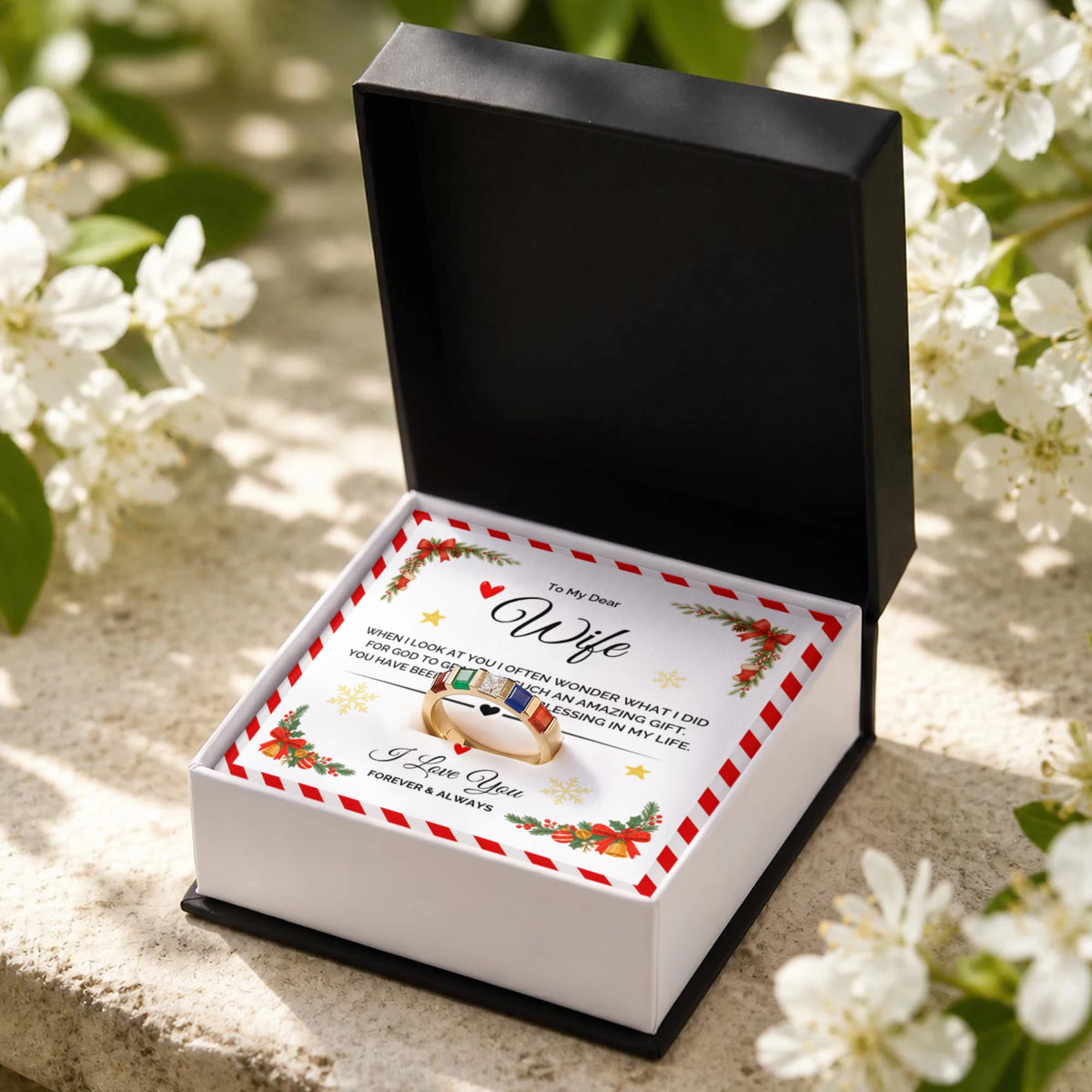 18k Yellow Gold Custom Stackable Birthstone Ring for Wife from Husband Amazing Gift Standard Box