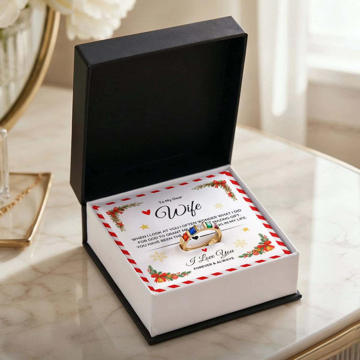 18k Yellow Gold Custom Stackable Birthstone Ring for Wife from Husband Amazing Gift With Gift Box