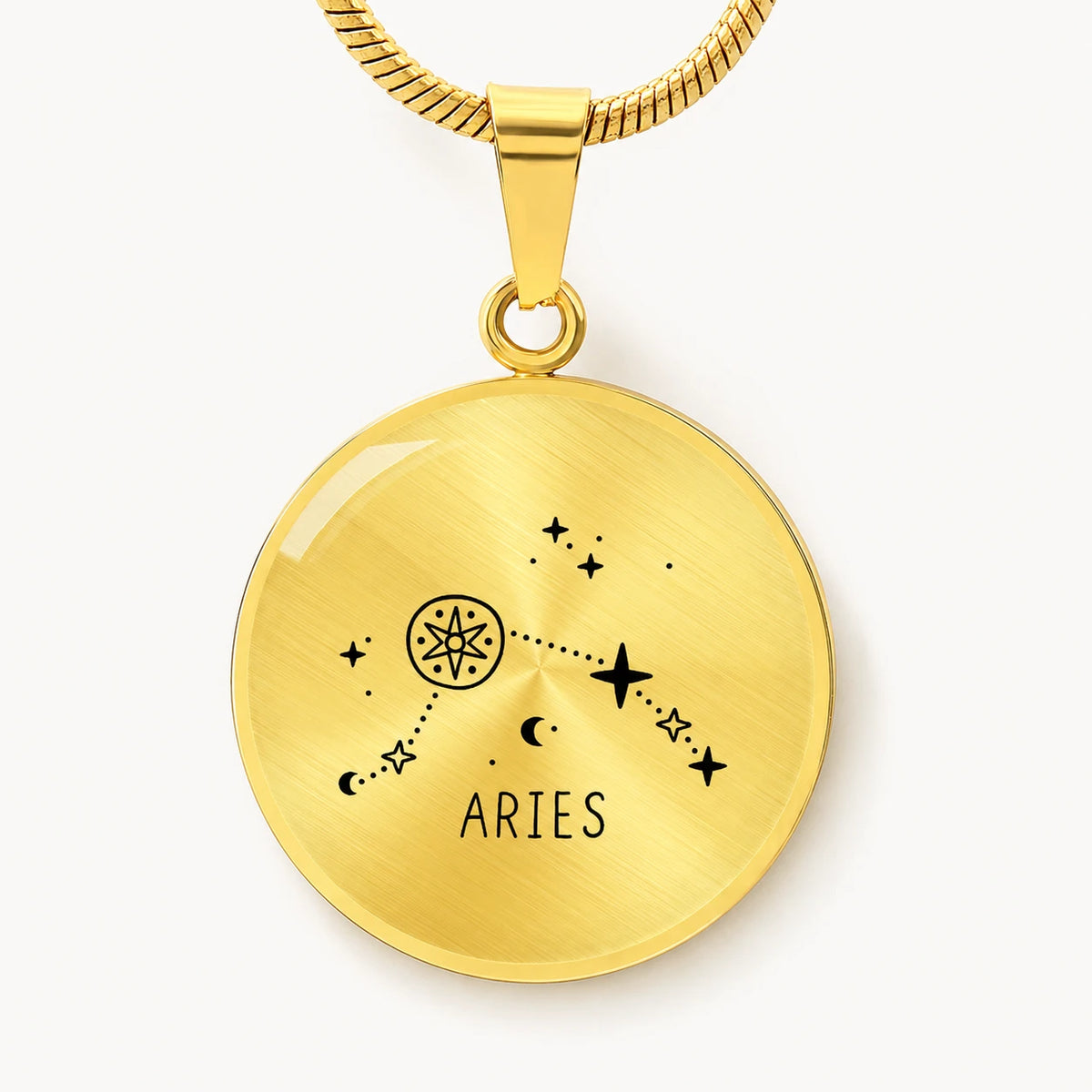18k Yellow Gold Engraved Taurus Zodiac Star Sign Circle Necklace