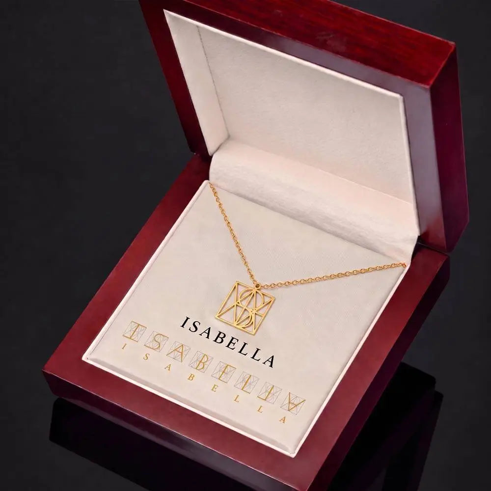 18k Yellow Gold Finish Custom Monogram Name Necklace Luxury Box