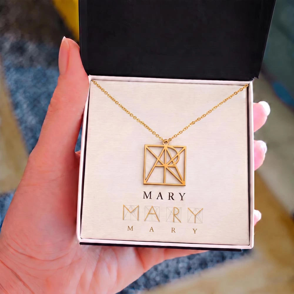 18k Yellow Gold Finish Custom Monogram Name Necklace Standard Box