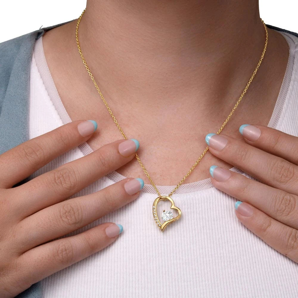 18k Yellow Gold Forever Love Necklace For My Daughter You Are Everything Message Card Jewelry Showcase On Neck