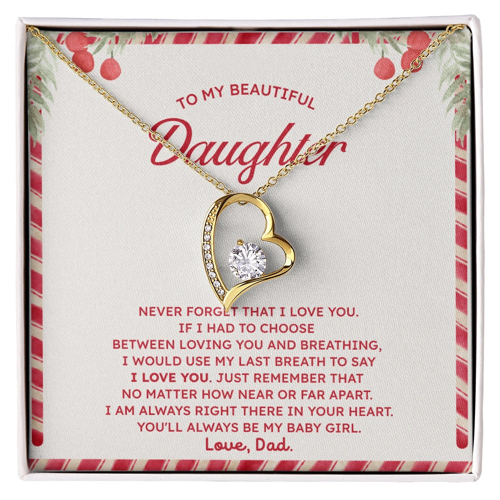 18k Yellow Gold Forever Love Necklace for Daughter from Dad I Love You Christmas Necklace Gift for Daughter Message Card Jewelry