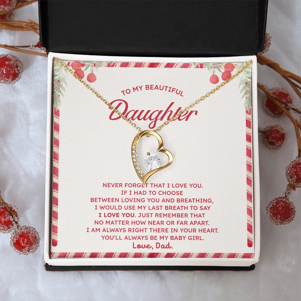 18k Yellow Gold Forever Love Necklace for Daughter from Dad I Love You Christmas Necklace Gift for Daughter Message Card Jewelry Standard Box