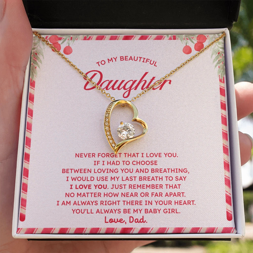 18k Yellow Gold Forever Love Necklace for Daughter from Dad I Love You Christmas Necklace Gift for Daughter Standard Box