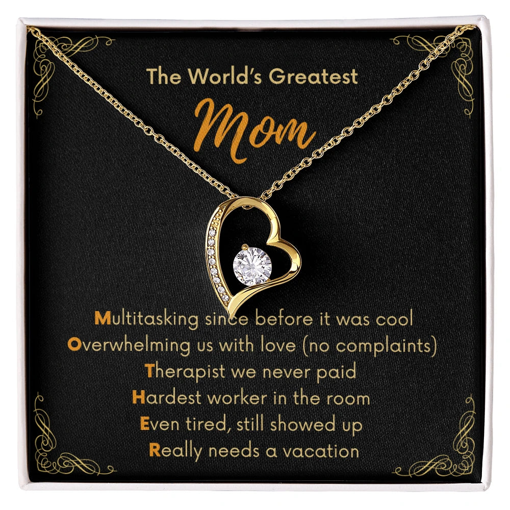 18k Yellow Gold Forever Love Necklace for Mom Mother's Day Gift Message Card Jewelry