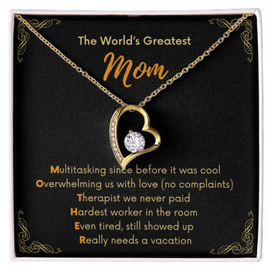 18k Yellow Gold Forever Love Necklace for Mom Mother's Day Gift Message Card Jewelry
