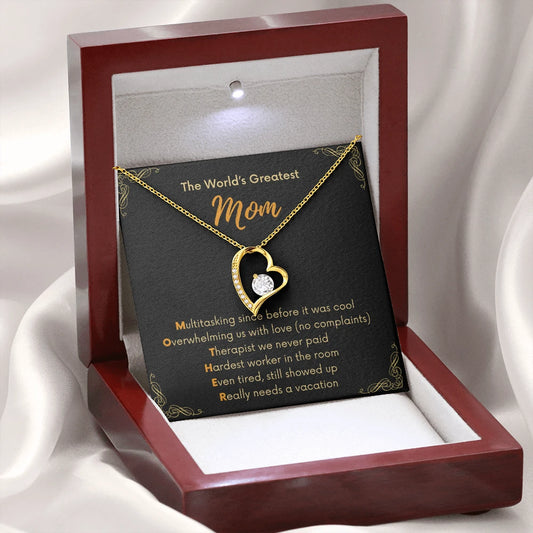 18k Yellow Gold Forever Love Necklace for Mom Mother's Day Gift Message Card Jewelry With Luxury Box